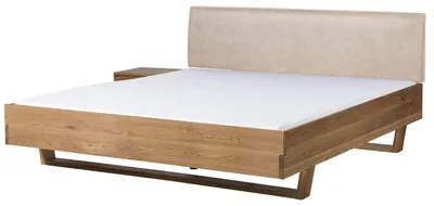 Produktbild von MASSIVMOEBEL24.DE Bett mit Nachttisch links Eiche 180x200x85 natur geölt, Kopfteil beige FICHTELBERG #151