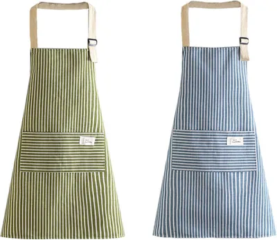Produktbild von Set mit 2 verstellbaren Schürzen mit Tasche, für Küche, Garten, Restaurant, Grill, Café, grün und blau
