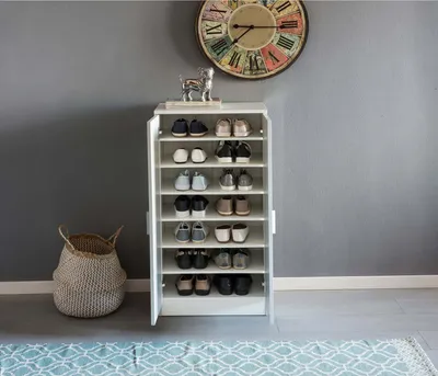 Image de Armoire à chaussures Rootz – environ 14 paires – Rangement pour chaussures – Étagère à chaussures – Blanc – Portes