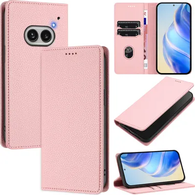 Produktbild von Litchi Leder Handyhülle für Nothing Phone 2A Wallet Kartenfächer Standfunktion Hülle Pink