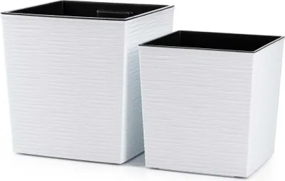 Zdjęcie produktu dla HowHomely | Zestaw doniczek - Flore Riflo - Biały - Nowoczesny design - Mrozoodporne i z recyklingu - Doniczki na kwiaty