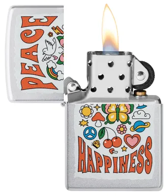 Produktbild von Zippo Sturmfeuerzeug Satin Chrome Peace & Happiness nachfüllbar windfest