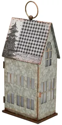 Produktbild von Haus mit LED & Timer grau aus Metall 34,9 cm