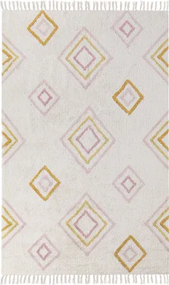 Obrázok produktu pre BELIANI Všívaný koberec krémovobiely bavlnený 140 x 200 cm obdĺžnikový s geometrickým vzorom a strapcami