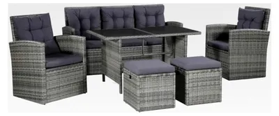 Produktbild von Gartensofa 6-teiliges Poly Rattan Sitzgruppe Gartenmöbel