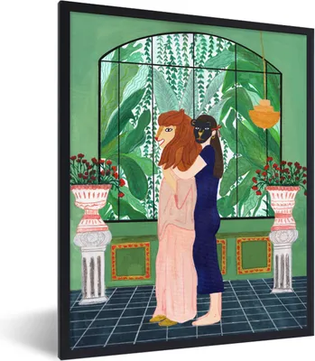 Produktbild von MuchoWow® Gerahmtes Poster Abstrakt - Löwe - Vintage 60x80 cm - Poster mit Schwarzem Bilderrahmen Wandposter Rahmen Foto Bilder - Premium - Wanddeko Wohnzimmer