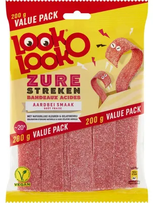 Produktbild von Look o Look Zure Aardbeienmatten 200g – Fruchtig-saure Erdbeer-Süßigkeiten