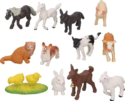 Produktbild von 12 Stücke Simulation Nutztiere Lernspielzeug Pferd Schaf Schwein Kuh Katze Hund Küken Ente Kaninchen Statuen
