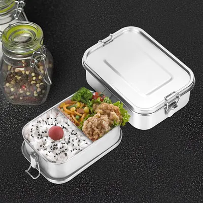 Zdjęcie produktu dla Pojemnik na żywność ze stali nierdzewnej, zapobiegający wyciekom, idealny na lunch, z szczelnym zamknięciem i przegródkami, pojemność 800 ml + 1400 ml