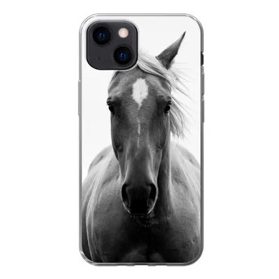 Produktbild von MuchoWow® Handyhülle Schutzhülle Hülle für iPhone 13 mini Pferd - Schwarz - Weiß - Porträt Silikon Softcase Handy Hülle - Softcase