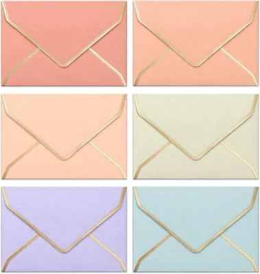 Productafbeelding van Uitnodigingsenveloppen Set - Papieren Brievenbussen - Feestelijke Berichten Versturen - Goudfolie Randen - 60 Stuks - Pastel Kleuren