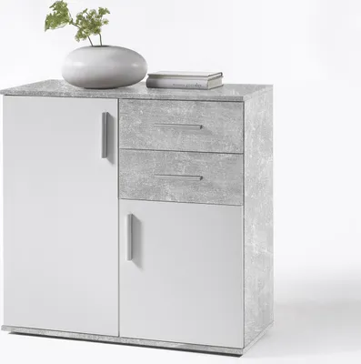 Produktbild von Kommode Bobby 4, Schrank, Sideboard, Anrichte, Weiß, Beton, 80 cm breit