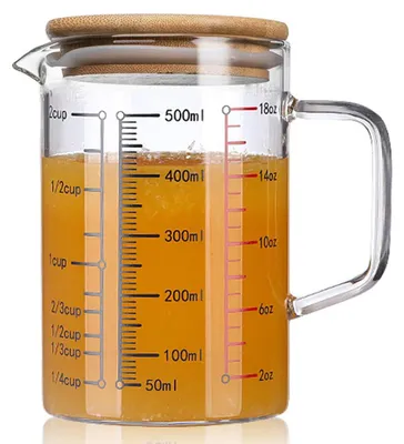 Glas-Messbecher mit Deckel, 500 ml, hitzebeständig