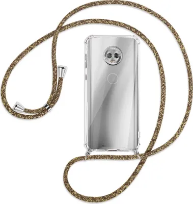 Produktbild von Handykette Backcover-Schutzhülle mit Band (Metall silberfarben) für Motorola Moto G6 - braun+beige