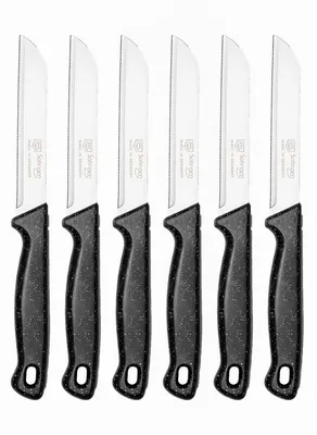 Produktbild von Solingen Wellenschliffmesser – Gemüse- und Tomatenmesser – Edelstahl – 18,5 cm – Ergonomischer Griff – Schwarz – 6 Stück