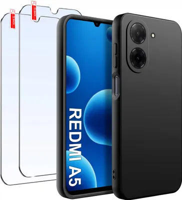 Produktbild von Hülle für Xiaomi Redmi A5, mattschwarz, aus Silikon, Slim, 2 Stück, Glas