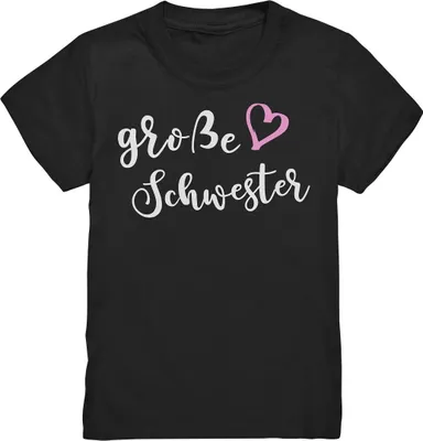 Produktbild von Große Schwester T-Shirt Herz Liebe Große Schwester Geschenk – Black / 122/128 (7-8)