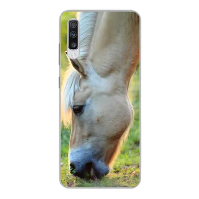 Produktbild von MuchoWow® Handyhülle Schutzhülle Hülle für Samsung Galaxy A70 Weidendes Fjordpferd an einem Sommertag Silikon Softcase Handy Hülle - Schutzhaube