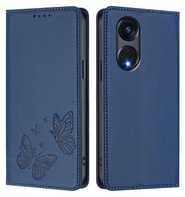 Obrázek produktu pro Kožené pouzdro pro Oppo Reno8 T 5G, motýlí ražbou, peněženkové flip pouzdro se stojánkem Tmavě modrá