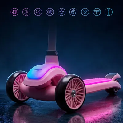 Produktbild von LUMI RIDE Kinder Roller Kinderscooter Dreiradscooter mit LED-Leuchtdeck rosa Sun Baby