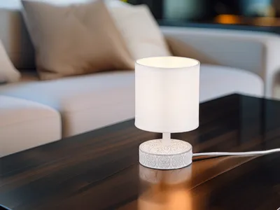 Produktbild von LED Tischleuchte aus Keramik mit Stoffschirm für die Fensterbank Nachttischlampe