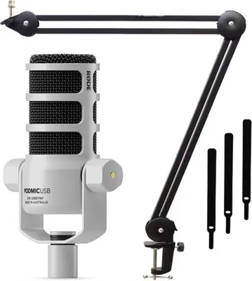 Produktbild von Rode Mikrofon Podmic USB Weiss mit Gelenkarm Schwarz