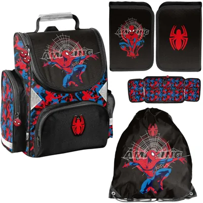 Produktbild von Spiderman Schulranzen für Kinder mit Federmäppchen 1-3 Klasse 3-TEILIGES SCHULSET