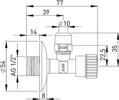 Produktbild von ASW Eckventil 1/2" x 3/8"  422504  chrom, selbstdichtend, mit Rosette