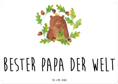 Produktbild von Mr. & Mrs. Panda Blechschild Bär König DIN A3 - Weiß - Geschenk, Vater, Vatertag, Dad, Schild, Papi, Retro, Papa, Wandbild, Teddy, Türschild, tafel