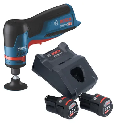 Obrázek produktu pro Bosch GWG 12V-50 S Profesionální akumulátorová přímá bruska 12 V 6 mm bez kartáčů + 2x akumulátor 3,0 Ah + nabíječka