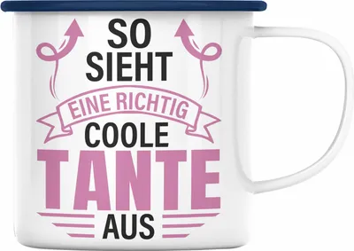 Produktbild von Trendation - Tante Geschenk Emaille Tasse Lustig So Sieht Eine Richtig Coole Tante Aus Geschenkidee Spruch (Blau)