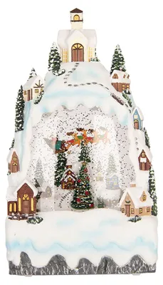 Zdjęcie produktu dla Clayre & Eef Dekoracja świąteczna z oświetleniem LED i muzyką 15x9x27 cm / 3xAA Biała, tworzywo sztuczne