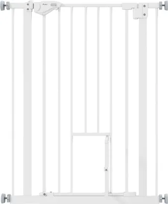 Produktbild von TürgittermitKatzenklappe,MontageohneBohren,variableBreite74-80cm,einhändigesÖffnen,Metall,Weiß
