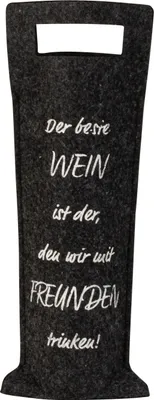 Produktbild von 12 Stück Flaschentüten Wein Filz Grau mit Spruch Der beste Wein mit Freunden