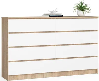 Image de BDW, Commode avec 8 tiroirs, 160x40x99 cm, K160, Chêne Sonoma / Blanc