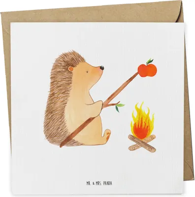 Produktbild von Mr. & Mrs. Panda Grußkarte Igel Grillen - Weiß - Geschenk, Glückwunschkarte, Sinn Des Lebens, Lustige Sprüche, Spruch, faltkarte, doppelkarte, anlasskarte, Motivation