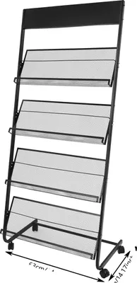 Obrázek produktu pro Stojan na časopisy, čtyřpatrový design, odolná kovová konstrukce, černá barva