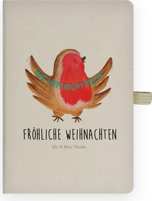 Produktbild von Mr. & Mrs. Panda notizbuch Rotkehlchen Weihnachten - Transparent - Geschenk, Journal, a4, Adressbuch, Tagebuch, Kladde, Weihnachtsmotiv, Vogel, Weihnachtsgruß, Frohe