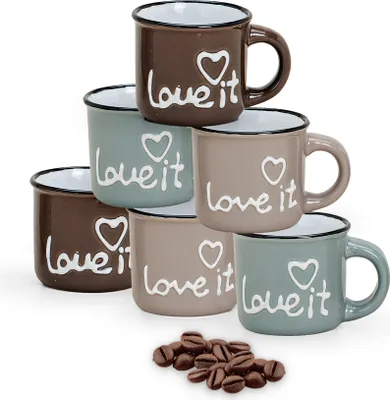 Immagine prodotto di Set di 6 tazze da espresso in ceramica moderna marrone beige 50 ml