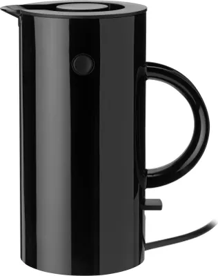 A black electric kettle is shown against a white background.