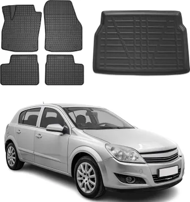 Immagine prodotto di Set tappetini e fodera bagagliaio per Opel Astra H 2004-2013 in gomma TPE nero 5x