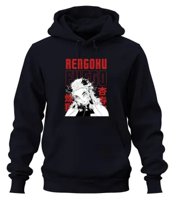 Zdjęcie produktu dla Rengoku Kyojuro Fuego Demon Slayer Flame Anime Gift Vintage Uni Bluza z kapturem, Granatowy, L