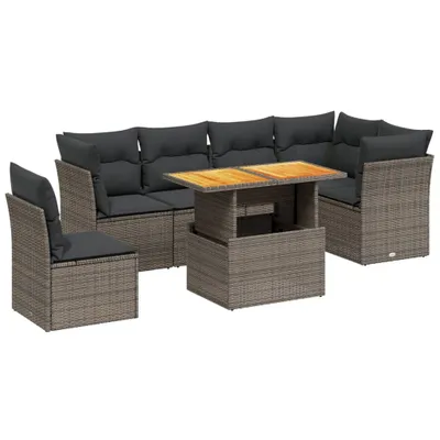 Produktbild von vidaXL 7-tlg. Garten-Sofagarnitur mit Kissen Grau Poly Rattan