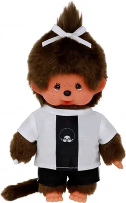Produktbild von Mädchen im Fußball-Trikot | 20 cm Monchhichi Puppe mit einem Zöpfchen