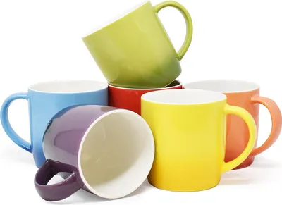 6er-Set bunte Steinzeug-Kaffeebecher 350 ml, spülmaschinenfest