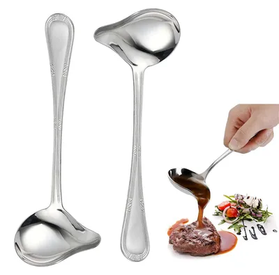 2 Edelstahl-Saucenlöffel mit Ausgießtülle, 20 cm