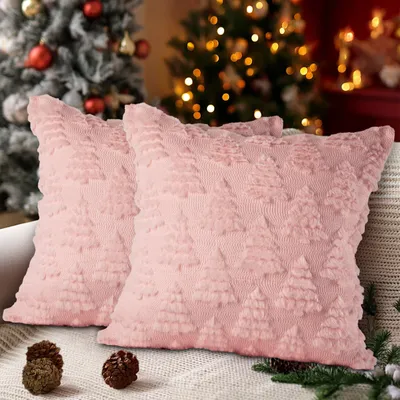 2er-Set Dekokissenbezüge Weihnachtsbaum rosa 50x50 cm