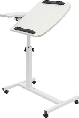 Produktbild von Laptoptisch - Betttisch auf Rollen - Rechteckig 60×40 cm - Edelstahl - Montage erforderlich - Weiß