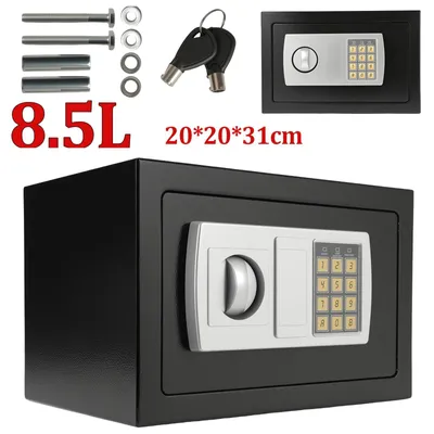 Obrázek produktu pro Ohnivzdorný a vodotěsný domácí trezor – objem 8,5 l – elektronický číselný zámek s klíčem – bezpečnostní schránka na hotovost a cennosti
