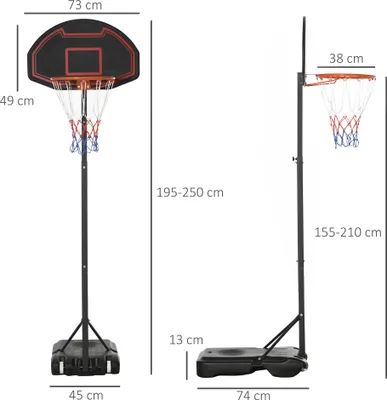 Produktbild von HOMCOM Basketballständer mit Rädern und Ständer 155–210 cm höhenverstellbar